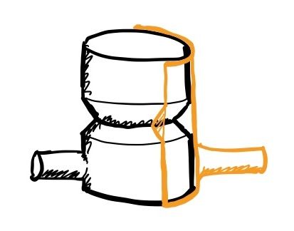 Cylinder with a v-groove and matching half-pipe around it